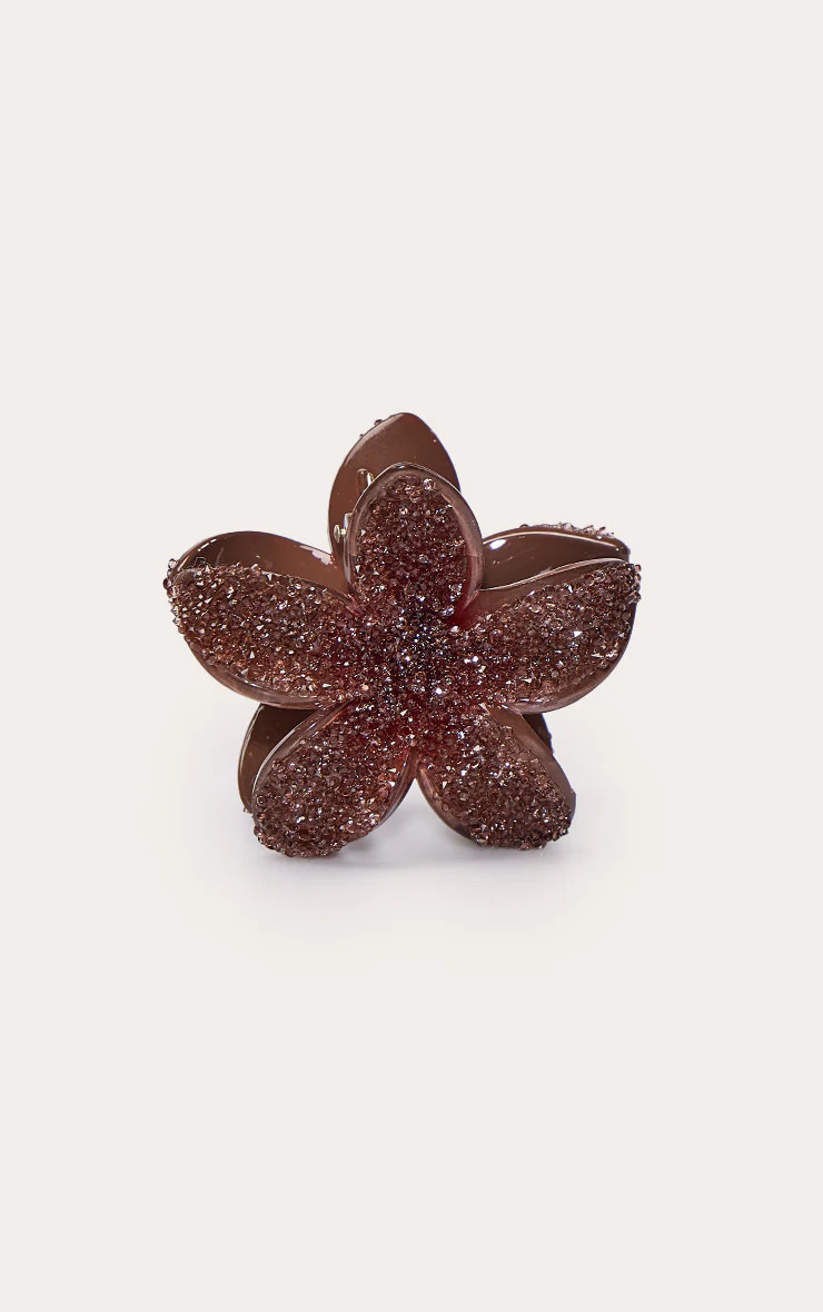 Chocolate Crystal Lily Flower Hair Clip | PrettyLittleThing US