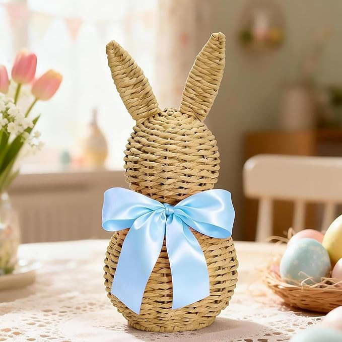 Rattan Wicker Easter Bunny 12" Easter Decor for Table Spring Rabbit Bunnies Decoration for Home F... | Amazon (US)