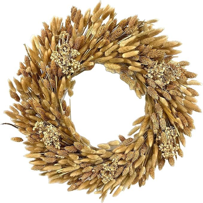 Galt International 21" Preserved Dried Wheat Wreath Fall Autumn Wreath for Front Door Decorations... | Amazon (US)
