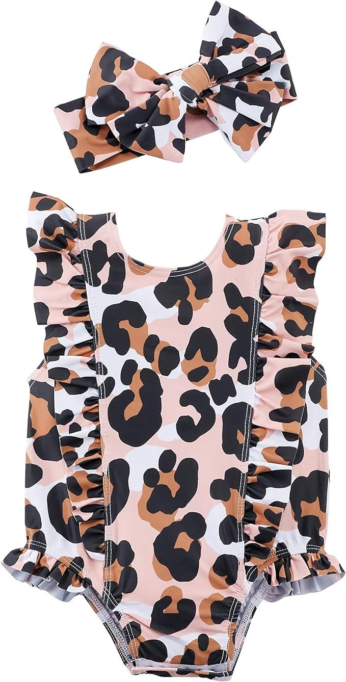 Mud Pie Girls' Leopard Swimsuit and Headband | Amazon (US)