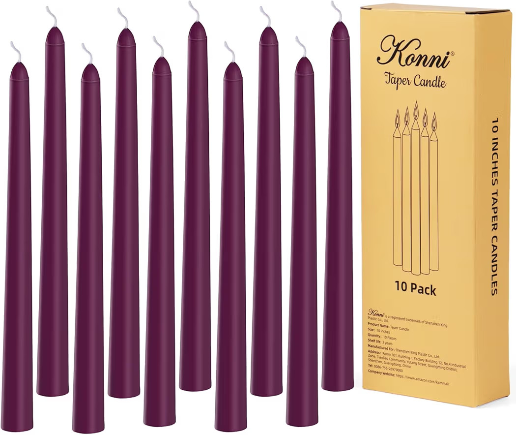 KONNI 0.87×10 Inch Purple Taper Candles, Unscented and Smokeless Tall Candlesticks, 10 Pack Tape... | Amazon (US)