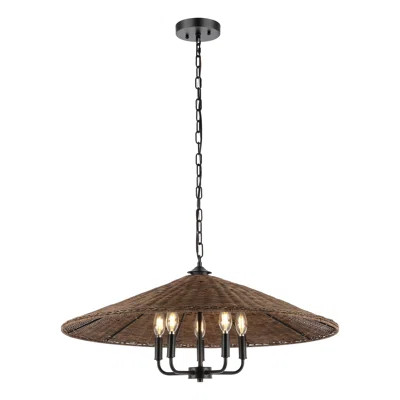 Venie 5 Light Iron/Rattan Pendant | Birch Lane