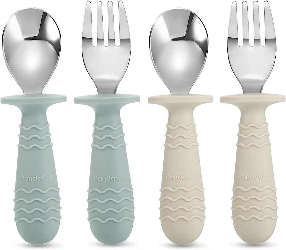 PandaEar 4 Set Baby Toddler Silicone Stainless Steel Utensils Silverware Spoon Fork for Baby Todd... | Amazon (US)