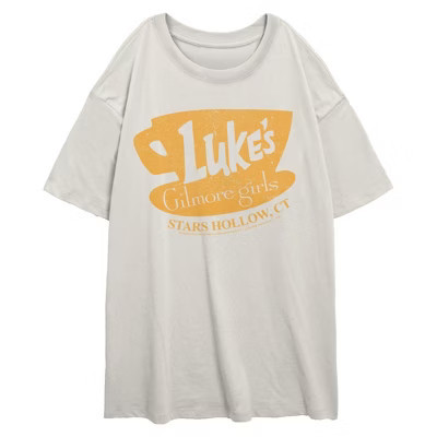 Juniors Womens Gilmore Girls Luke's Diner Stars Hollow Sign T Shirt - Egret - Medium | Target
