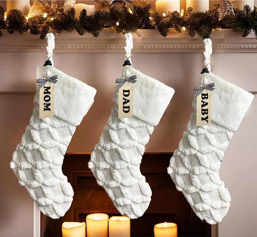 AOGU 3 Pack 18 Inch Faux Fur Christmas Stockings Cable Knit Knitted Thick Snowy White Xmas Christ... | Amazon (US)