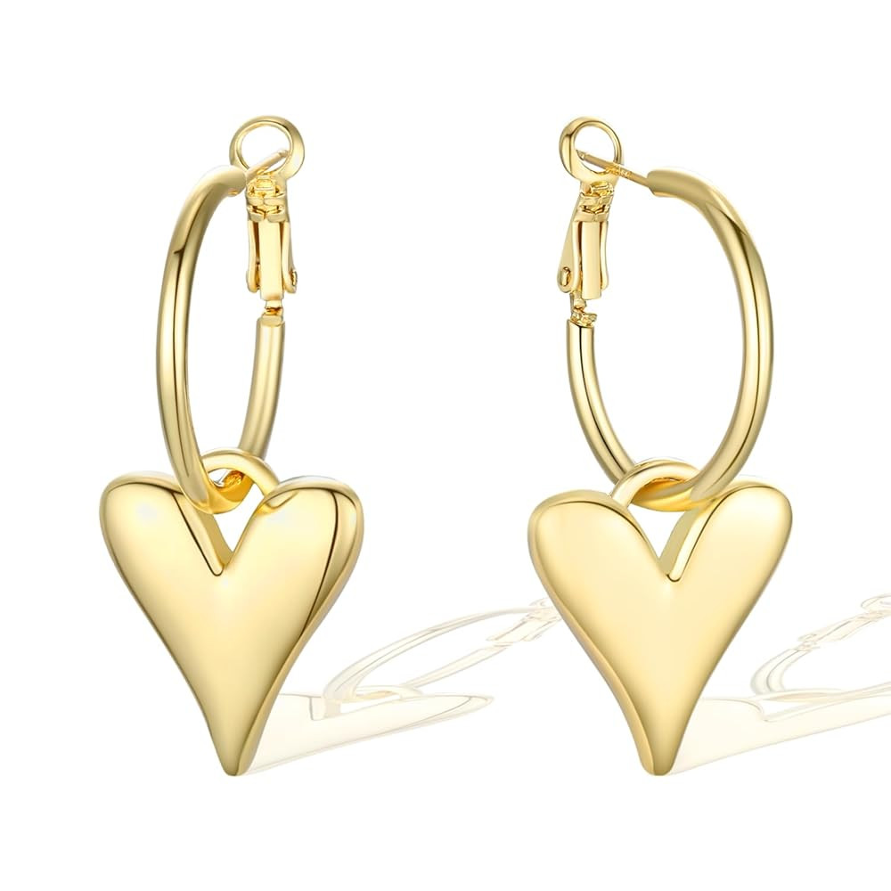 Heart Dangle Earrings for Women Huggie Earrings for Women Lightweight Heart Hoop Earrings for Wom... | Amazon (US)