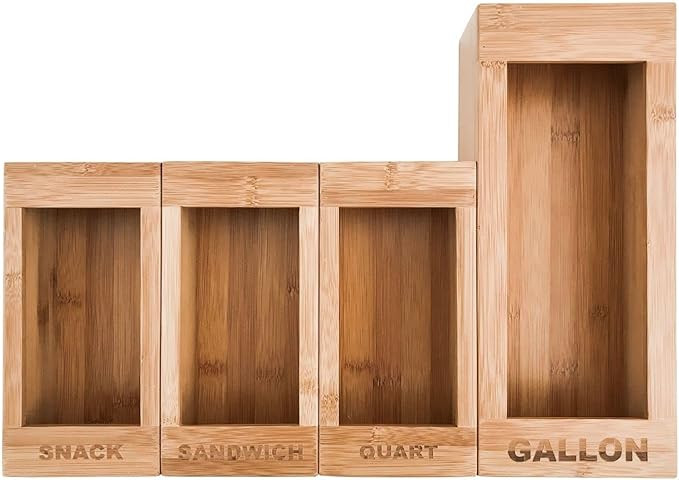 Food Storage Bags Holders – Premium Bamboo Kitchen Drawer Plastic Bag Organizer Dispenser Home ... | Amazon (US)