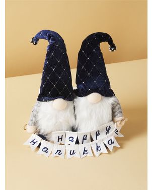 18in Happy Hanukkah Gnomes With Velvet Hats | Seasonal Decor | HomeGoods | HomeGoods