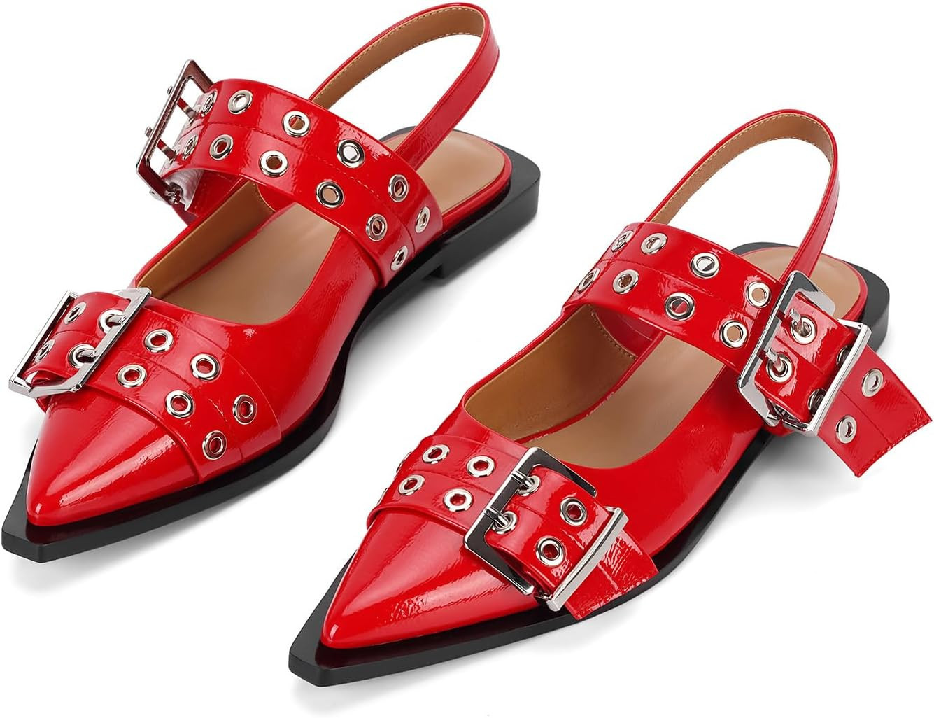 Buckle Ballet Flats for Women Slingback Flats Ballerinas Flats with Straps Pointe Toe Casual Dres... | Amazon (US)