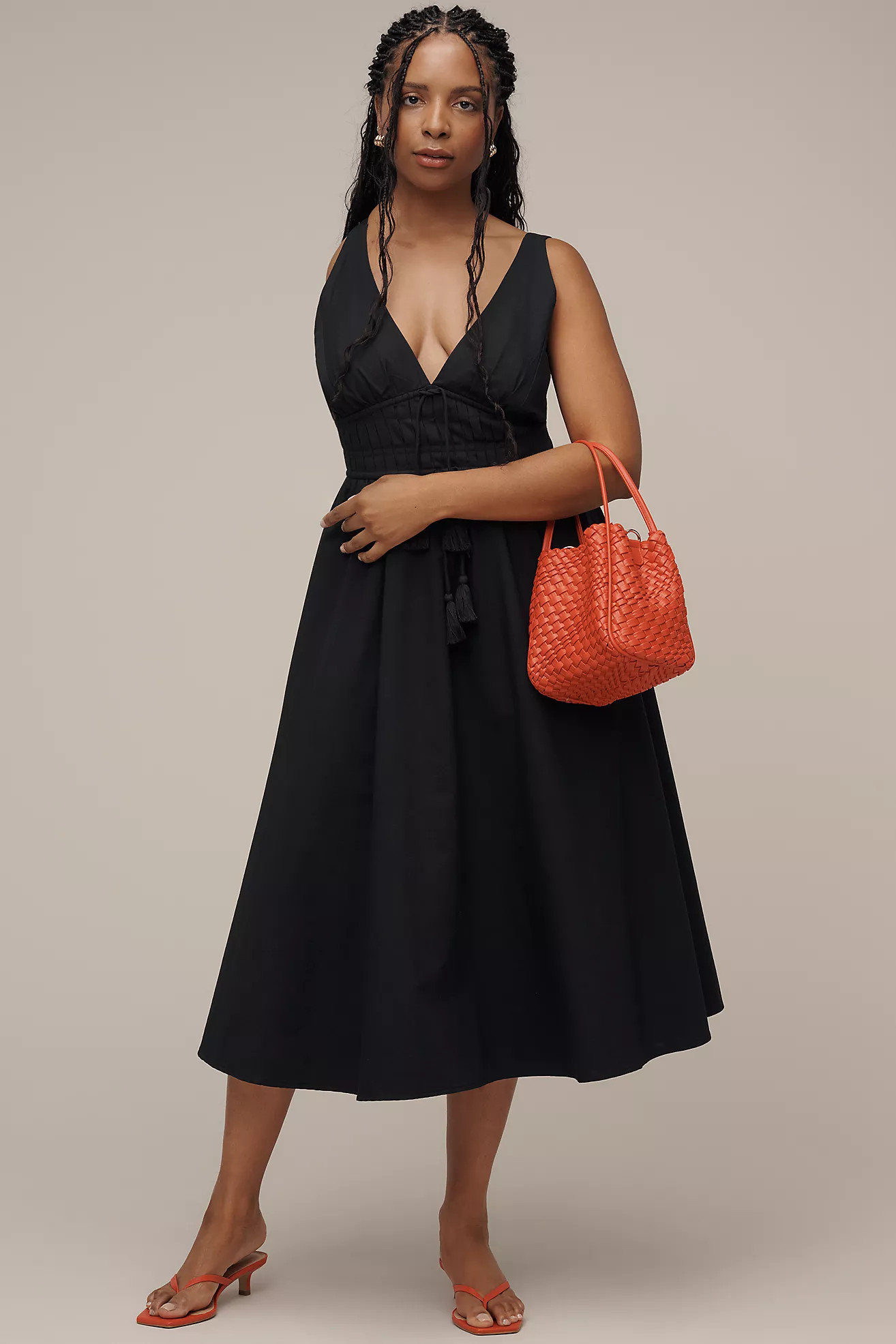 Maeve Sleeveless V-Neck Tie-Waist Midi Dress | Anthropologie (US)