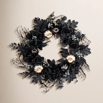 24in. Chic Eek Black Halloween Wreath with LED Lights | Wayfair North America