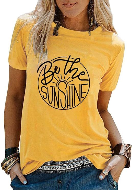 Sunshine Shirts for Women Be The Sunshine Shirt Cute Sunshine Graphic Tee Funny Letter Print Tee ... | Amazon (US)