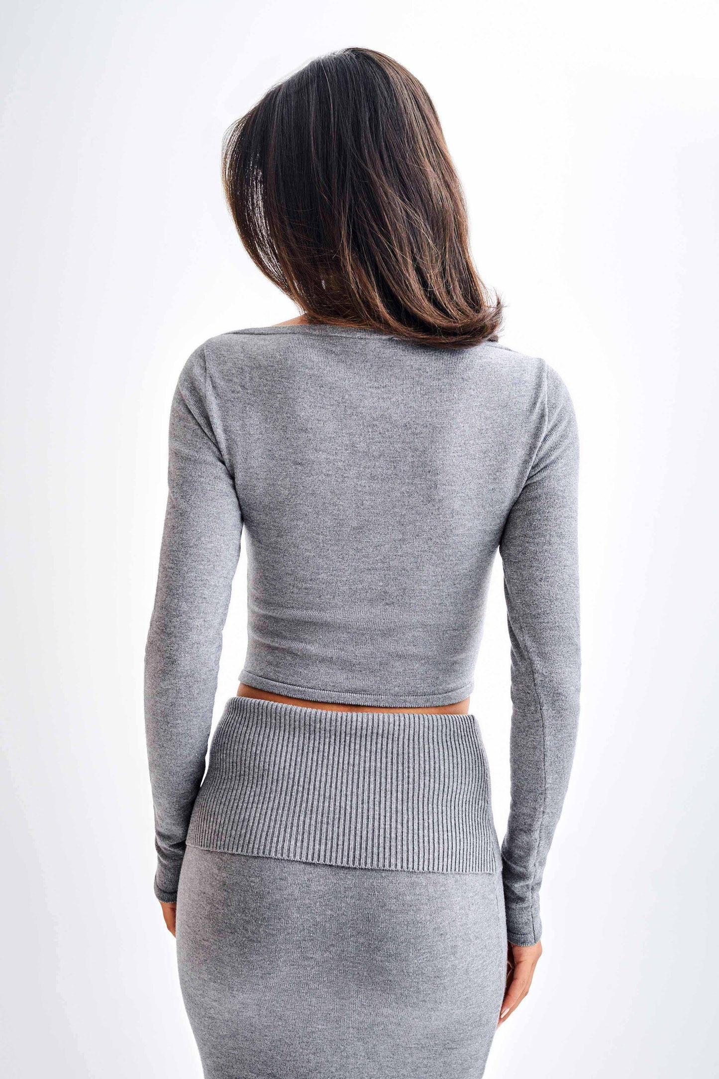 Off Shoulder Knit Top - Charcoal Marle | MESHKI US