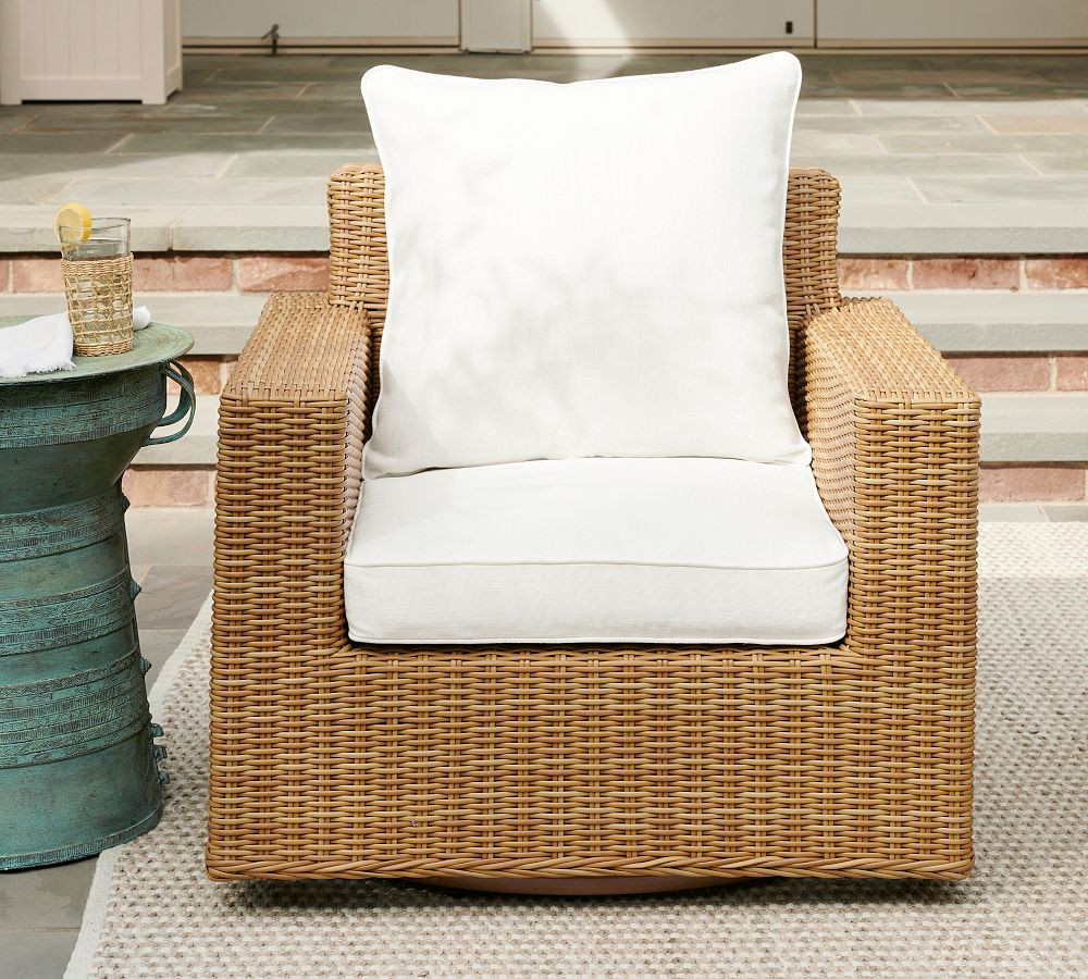 Torrey Wicker Square Arm Swivel Outdoor Lounge Chair | Pottery Barn (US)