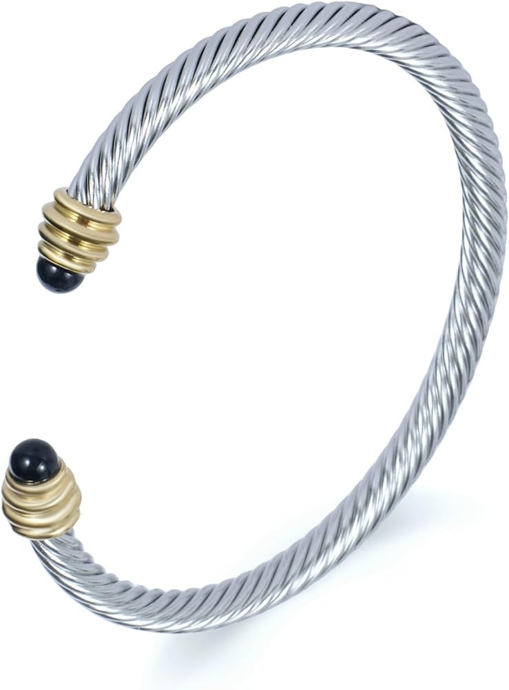 Decpro 5MM Twisted Cable Bracelet with Composite Shell Pearl Inlay Stainless Steel Cuff Bracelet ... | Amazon (US)