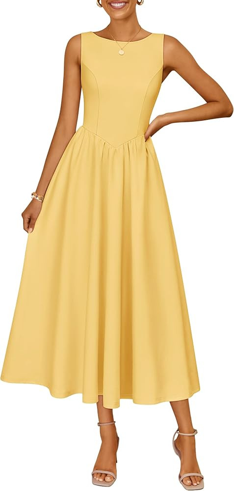 ZESICA Women's Spring Sleeveless Cocktail Dresses 2026 Summer Crewneck Flowy Wedding Guest Party ... | Amazon (US)