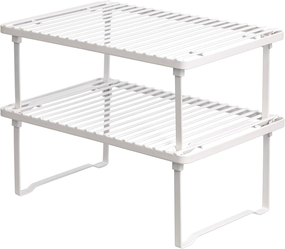 Amazon Basics Stackable Metal Kitchen Storage Shelves, Set of 2 - White, 12.5" L x 8" D x 4.5" H | Amazon (US)
