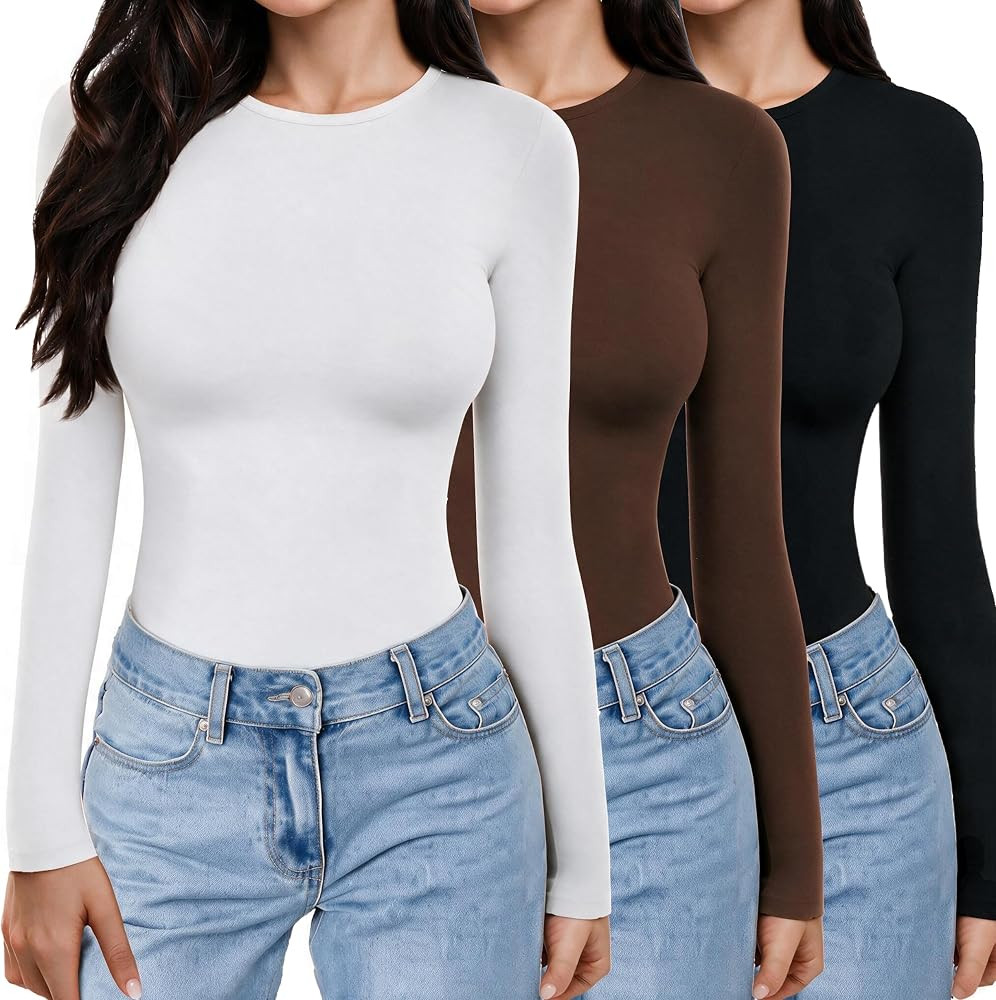 Zeagoo Womens Tops Long Sleeve T Shirts Crewneck Thermal Ladies Top 3 Pack | Amazon (UK)