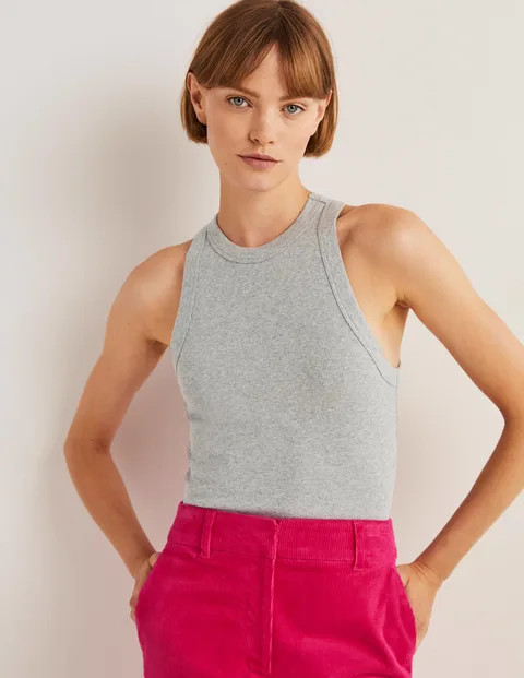 Cotton Ribbed Vest - Grey Marl | Boden (UK & IE)