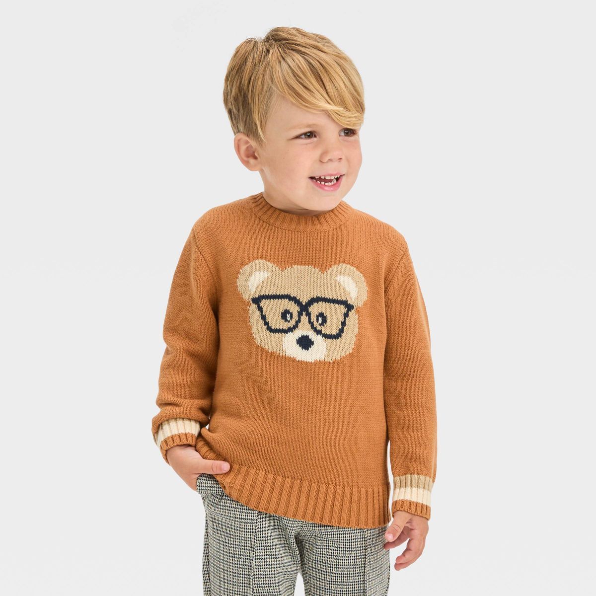 Toddler Boys' Brown Bear Printed Sweater - Cat & Jack™ Brown | Target