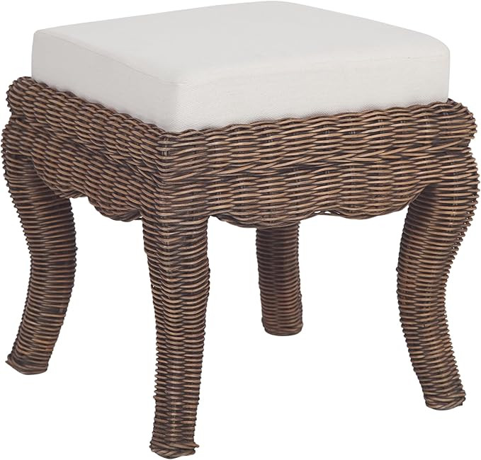 JONATHAN Y VSL1000B Rowan 19.7" Bohemian Designer Woven Rattan/Wood Ottoman Vanity Stool, White C... | Amazon (US)