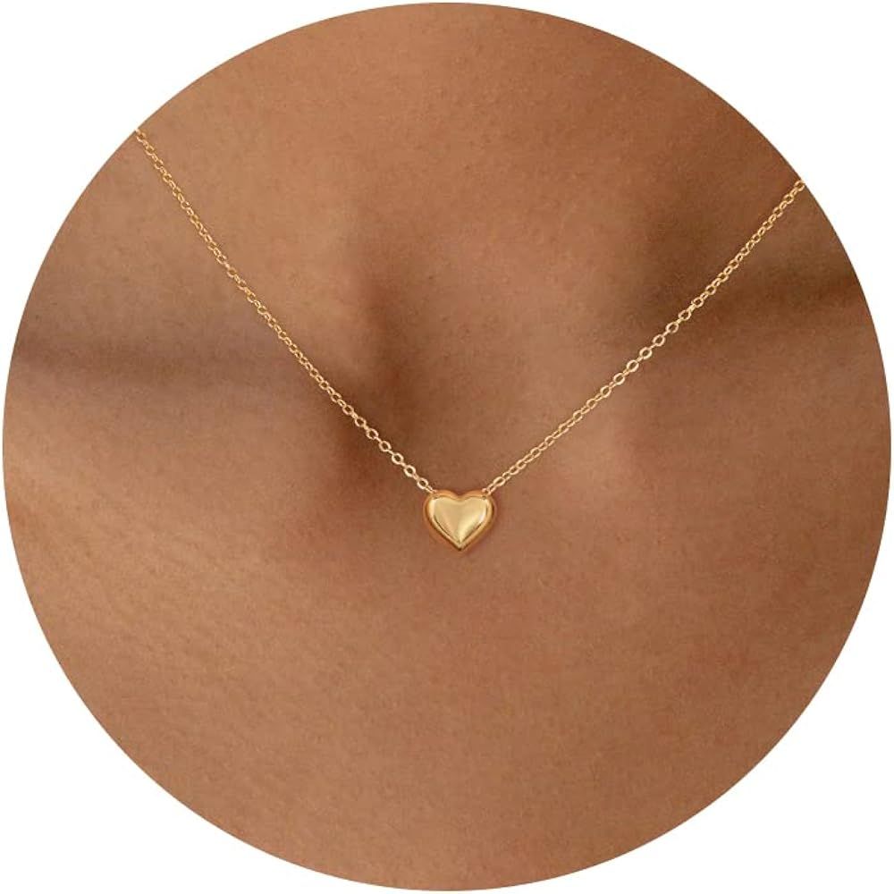 Heart Necklaces for Women, 14k Gold/Sterling Silver Heart Necklace Cute Necklaces Dainty Heart Pe... | Amazon (US)