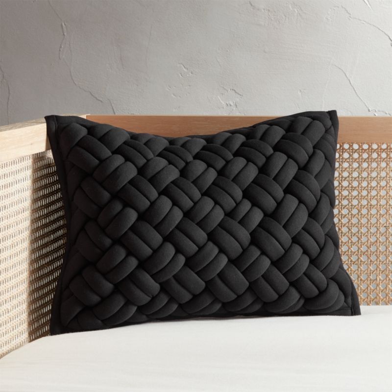 18"x12" Jersey Interknit Black Pillow with Down-Alternative InsertCB2 Exclusive In stock and read... | CB2