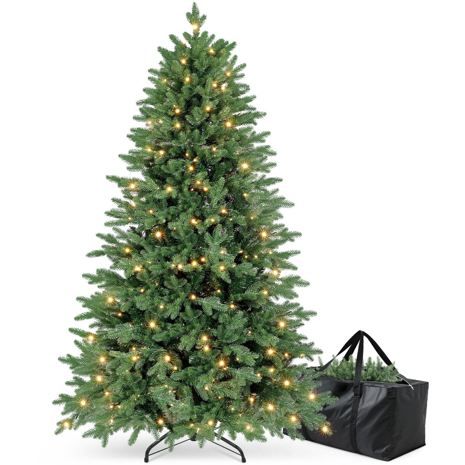 6ft Christmas Tree Prelit w/ 2085 PE & PVC Mixed 'Feel Real' Branch Tips, 400 Warm LED Lights, Hi... | Amazon (US)