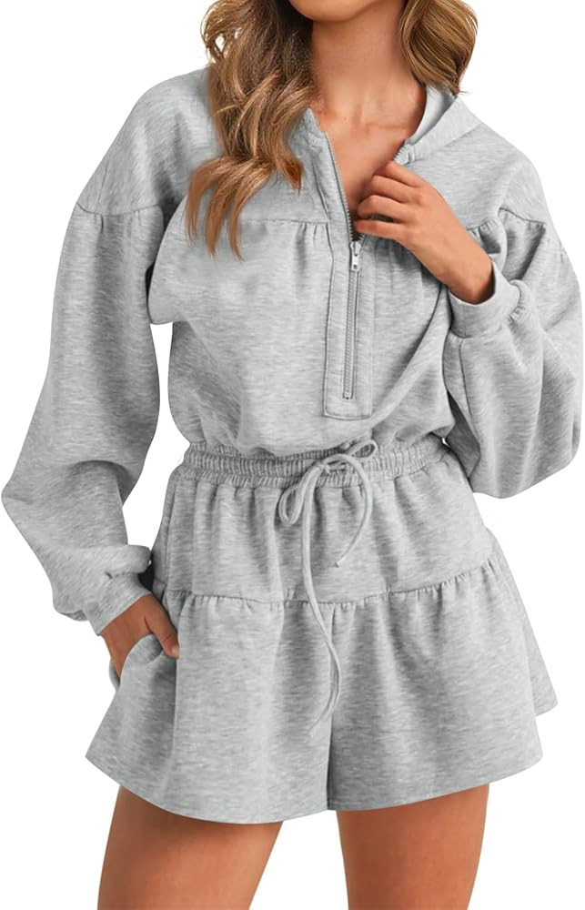 Cicy Bell Womens Rompers Casual One Piece Outfits Half Zip Long Sleeve Hoodies Casual Shorts Draw... | Amazon (US)