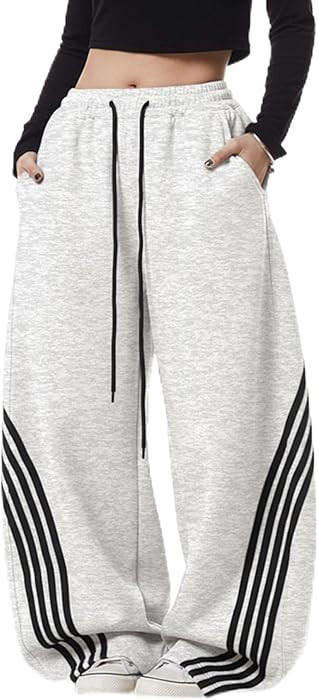 EMMIOL Women\u2019s Y2K Baggy Barrel Striped Sweatpants High Waisted Wide Leg | Amazon (US)