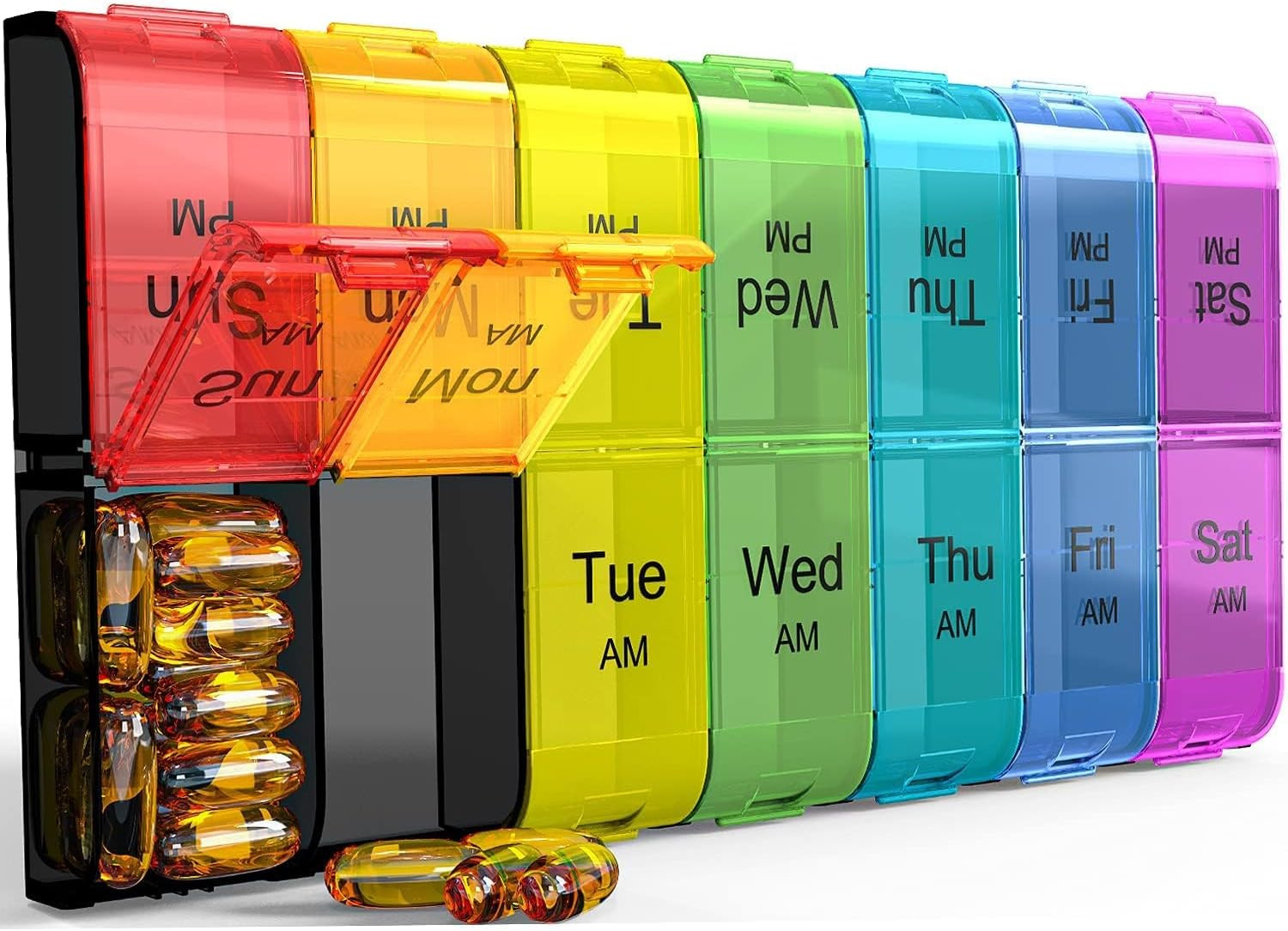 Extra Large Pill Organizer 2 Times a Day, Weekly XL AM PM Pill Case, 7 Day Pill Box Twice a Day, ... | Amazon (UK)