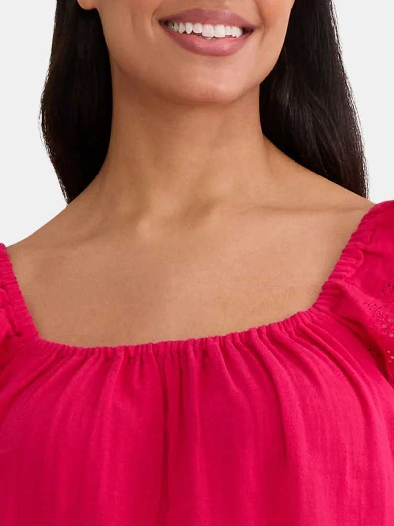 Time and Tru Women's Double Cloth Tank Top with Flutter Sleeves, Sizes XS-XXXL - Walmart.com | Walmart (US)