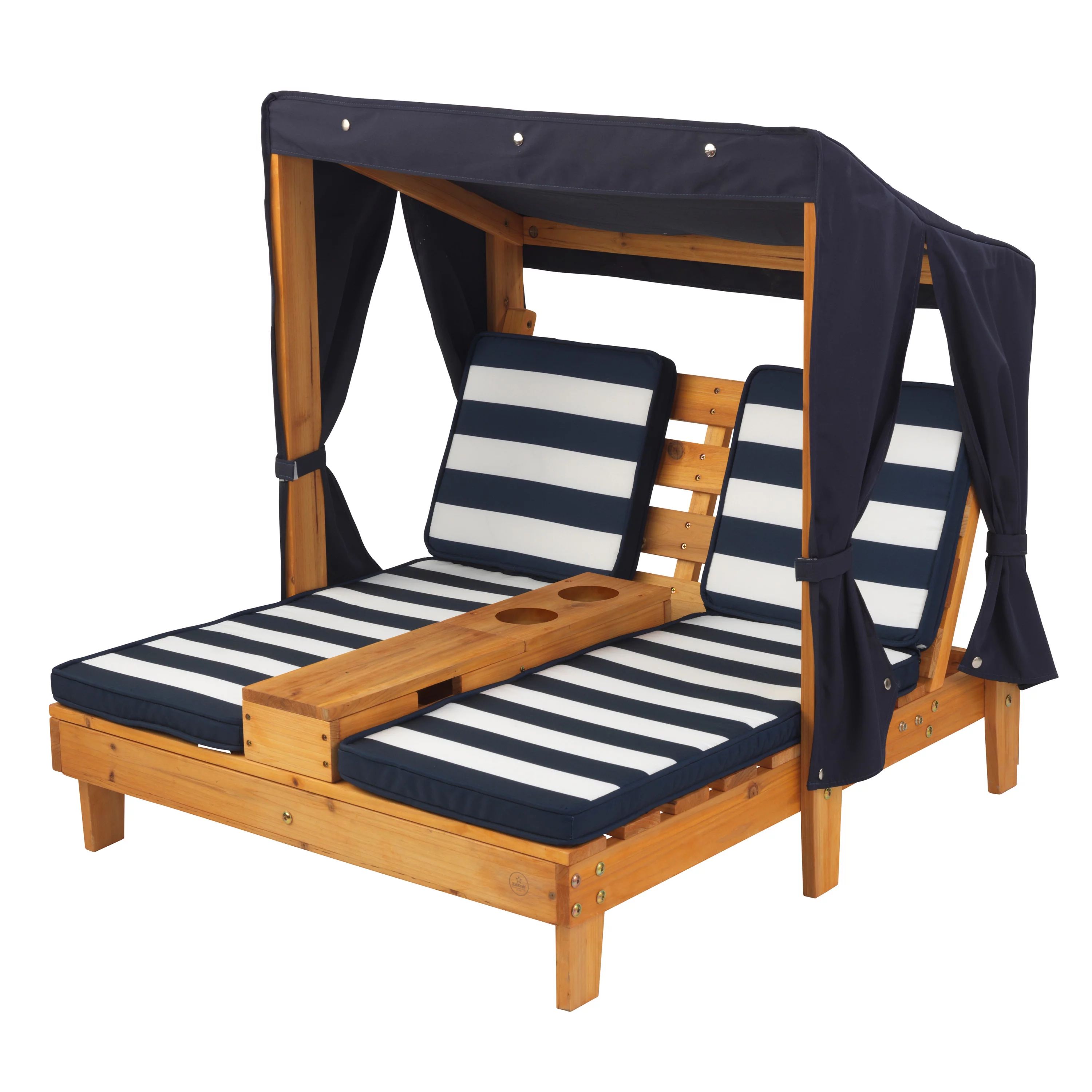 KidKraft Wooden Outdoor Double Chaise with Cup Holders, Kid's Furniture, Honey & Navy - Walmart.c... | Walmart (US)
