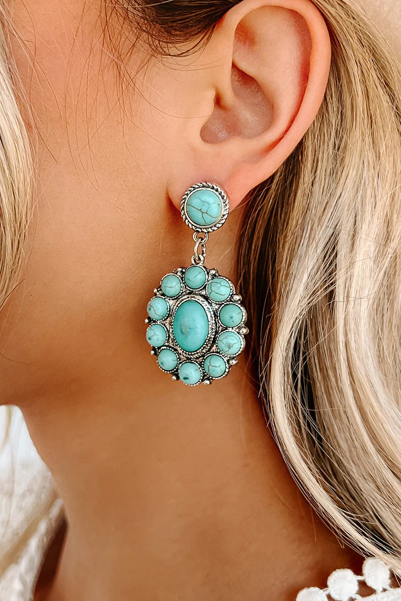 Turquoise Round Pendant Dangle Earrings | Willow Boutique