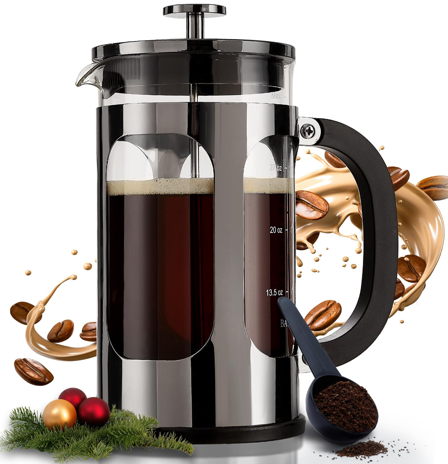 BAYKA French Press Coffee Maker, 4-Level Filtration, Easy to use, Large 304 Stainless Steel Press... | Amazon (US)