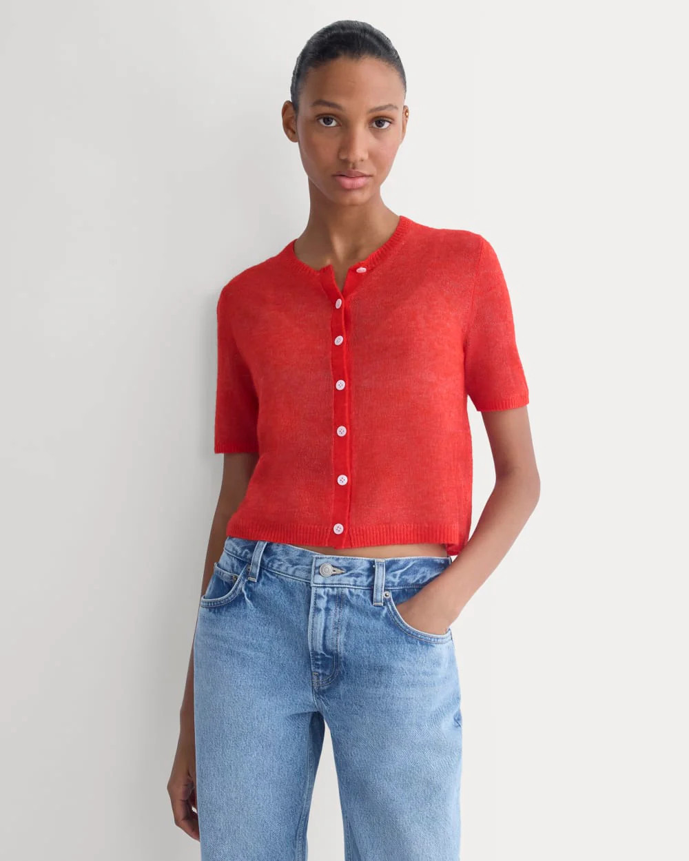 The Air Alpaca™ Short-Sleeve Cardigan | Fiery Red | Everlane