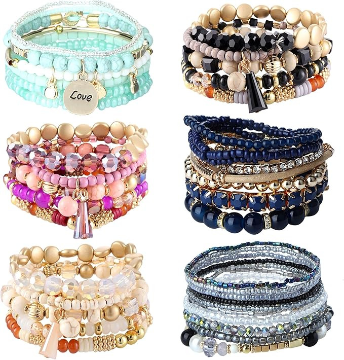 SAILIMUE 6 Sets Bohemian Stackable Bead Bracelets for Women Men Stretch Multilayered Bangles Brac... | Amazon (US)