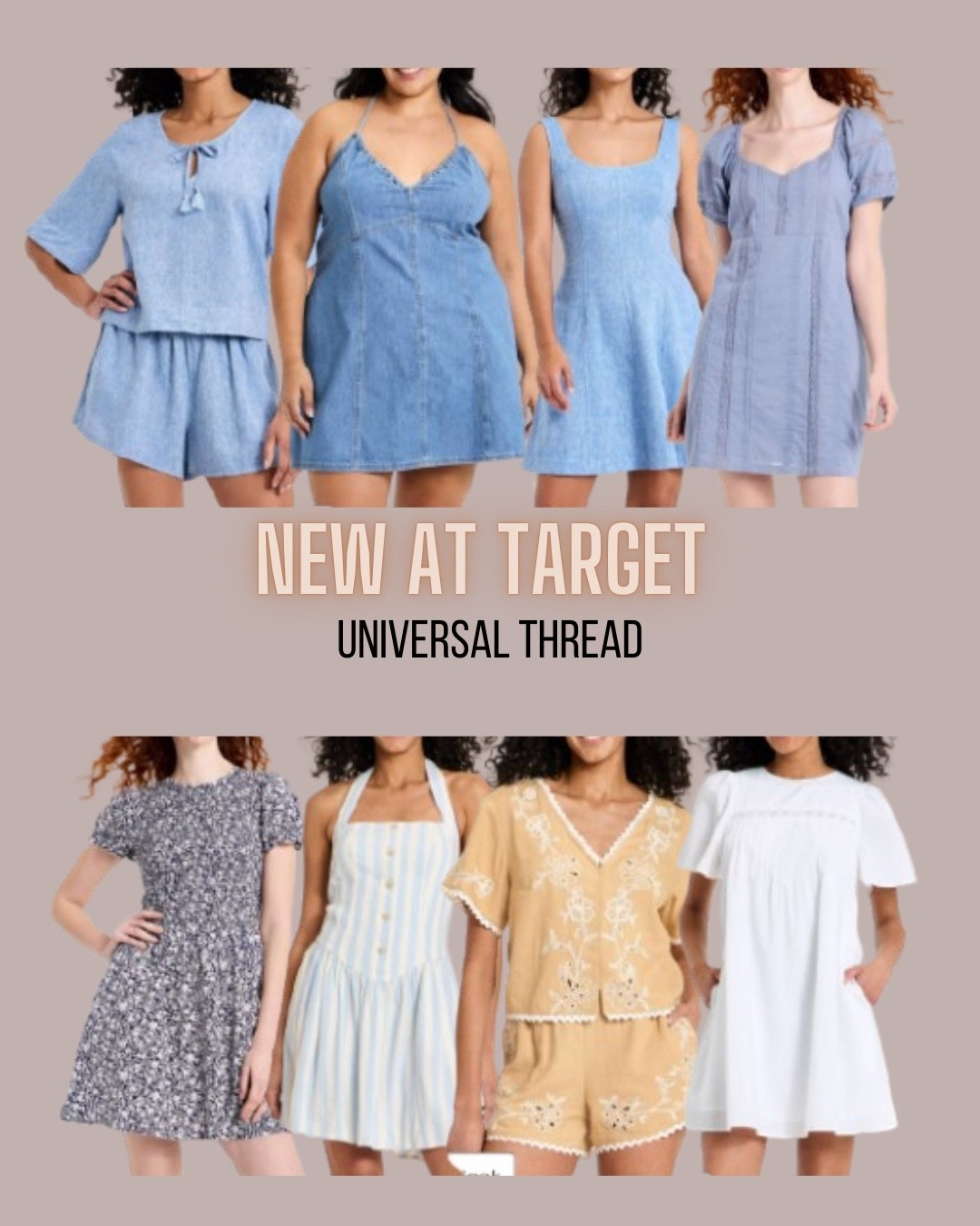 Target style
Mini dress
Denim dress
Matching set
White dress
