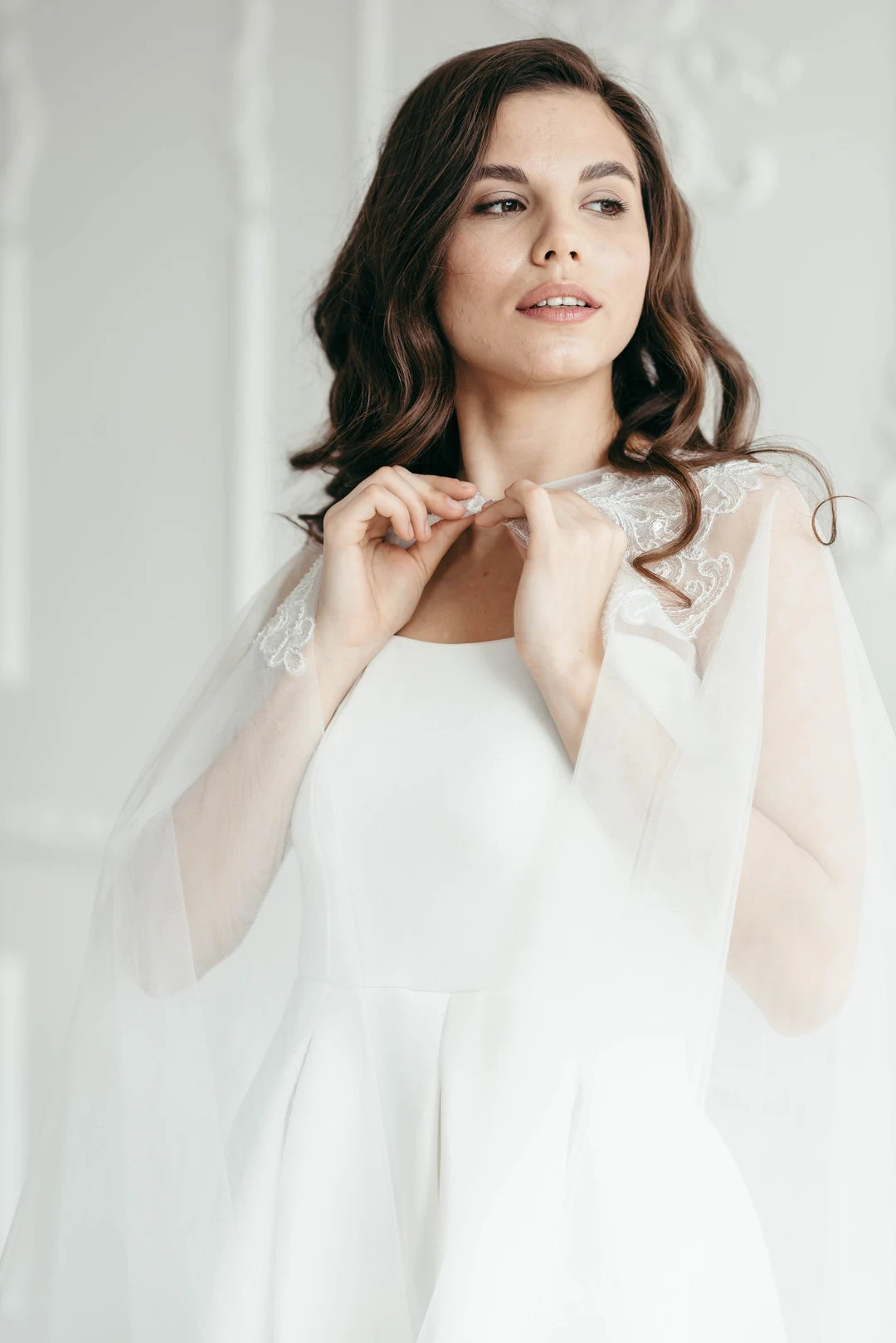 Bridal Cape, Wedding Cape, Wedding Veil, Bridal Capelet, Bridal Shrug, Lace Cape, Bridal Cloak, T... | Etsy (US)