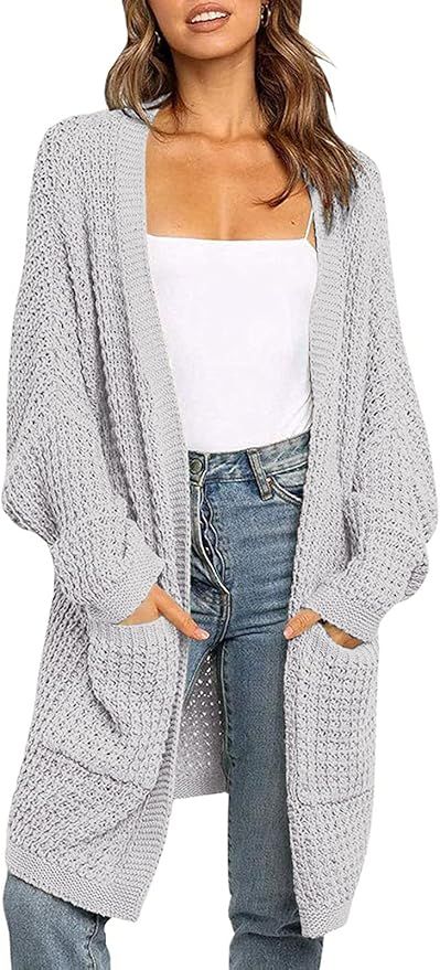 ZESICA Women's 2023 Fall Long Batwing Sleeve Open Front Chunky Knit Cardigan Sweater | Amazon (US)