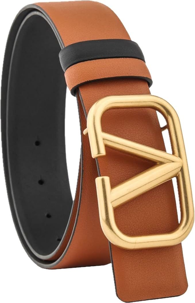 JUBAIYUAN Women's trendy fashion belt letter metal buckle belt simple pure color belt personality... | Amazon (US)