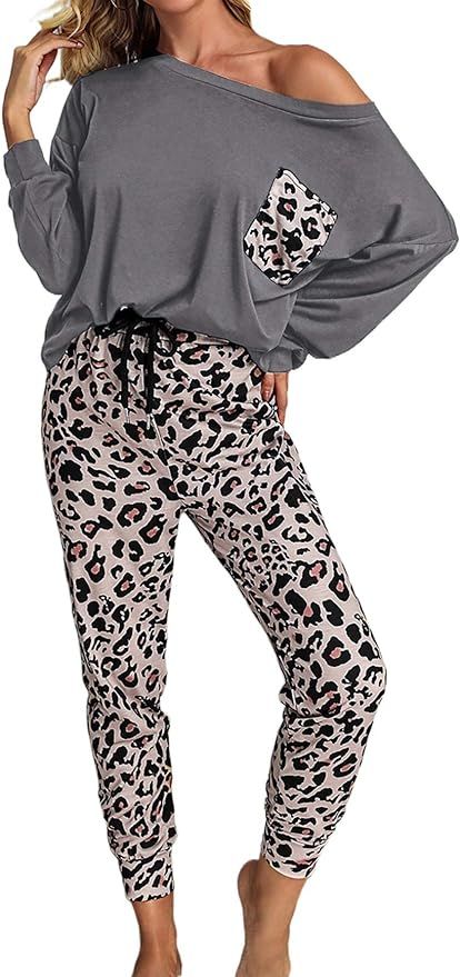 PRETTYGARDEN Women’s Causal Two Piece Outfit Long Pant Sweatsuit Off Shoulder High Waist Lounge... | Amazon (US)