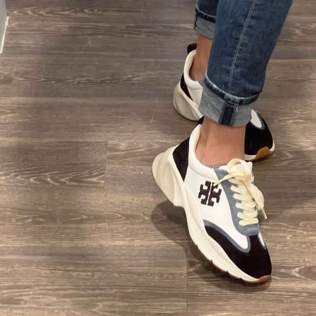 Tory Burch sneakers / brown and white sneakers / brown and blue sneakers / casual work day / fashion sneakers 
(These are so comfortable!)

#LTKworkwear #LTKshoecrush #LTKSale