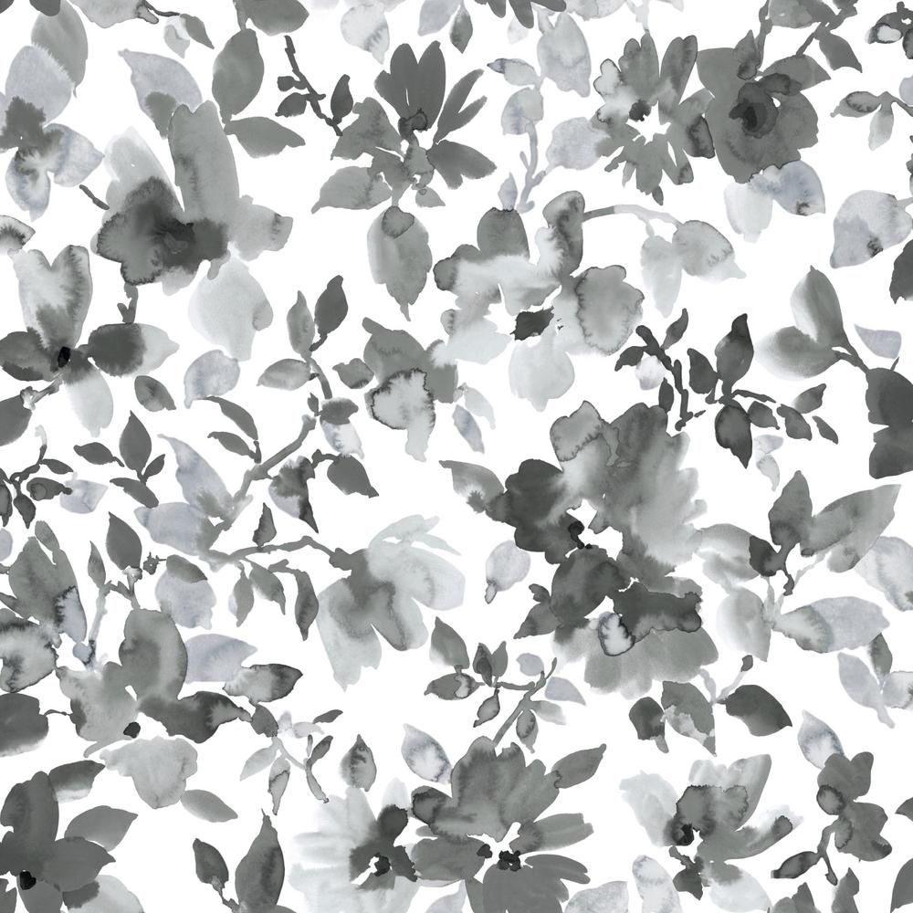 28.18 sq. ft. Black Watercolor Floral Peel and Stick Wallpaper | The Home Depot