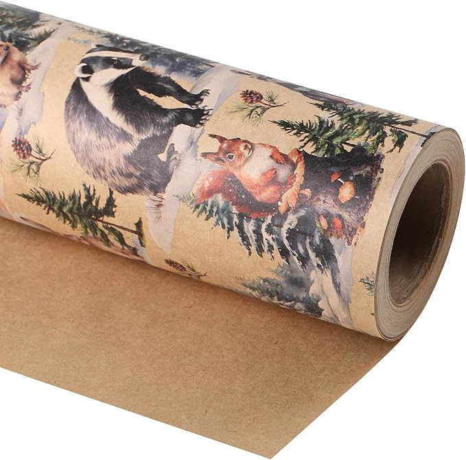 WRAPAHOLIC Kraft Christmas Wrapping Paper - Mini Roll - 17 Inch x 33 Feet - Wild Animals Winterfa... | Amazon (US)