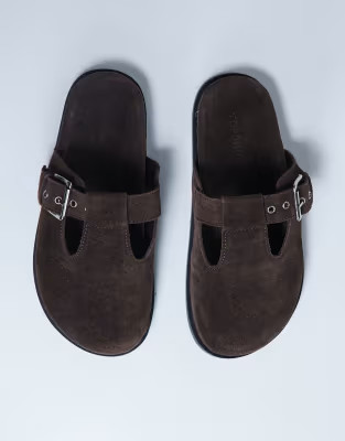 Topshop Annie real leather buckle clog in chocolate | ASOS (Global)