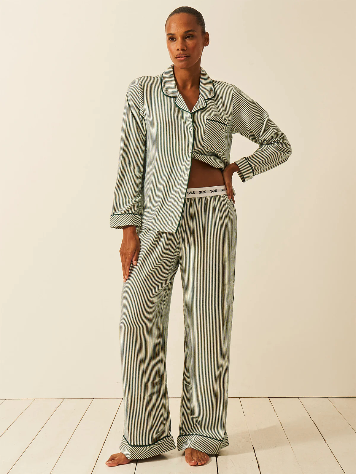 Soft Brushed Woven Pajama Bottoms - Alpine Stripe | ECOVERO Nightwear | Stripe and Stare
