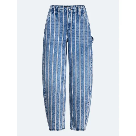 Free Assembly Women's Striped High Rise Cropped Barrel Jeans, 26" Inseam, Sizes 0-16 | Walmart (US)