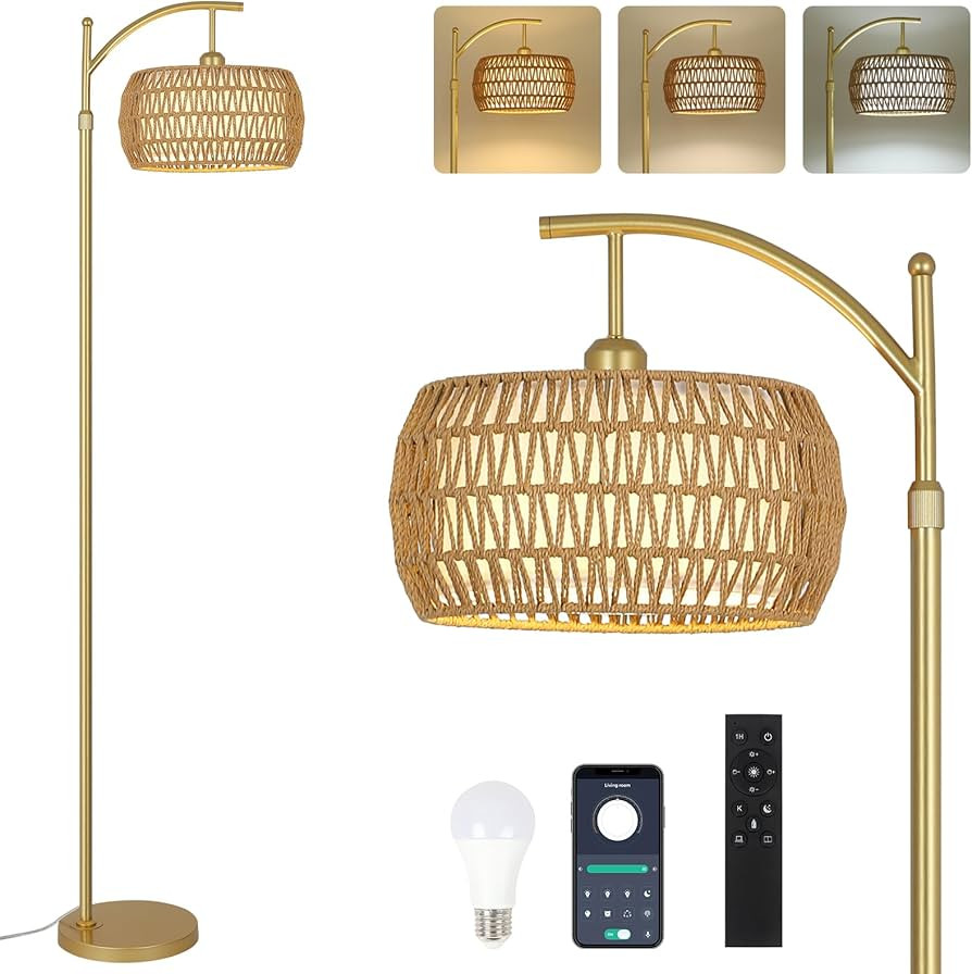 Arc Floor Lamp with 3 Color Temperatures, LED Gold Floor Lamp with Remote & Stepless Dimmable Bul... | Amazon (US)