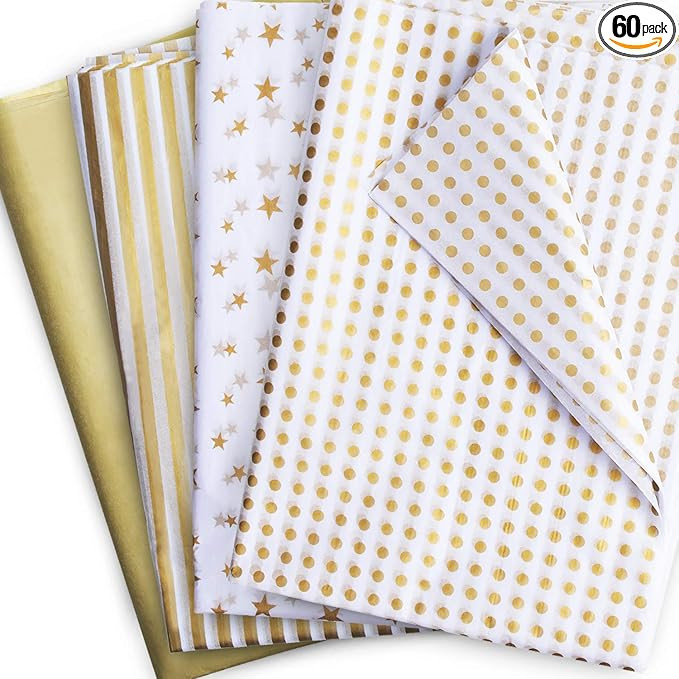 MR FIVE 60 Sheets Gold Tissue Paper Gift Wrap Bulk,20" x 28",Tissue Paper for Gift Bags,DIY and C... | Amazon (US)